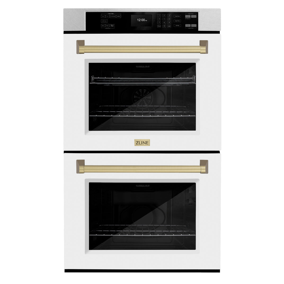 ZLINE 30 in. Autograph Edition Professional True Convection Double Wall Oven with Air Fry and Self Clean in Satin Stainless Steel with White Matte Doors and Champagne Bronze Handles (WADSZ-WM-30-CB)