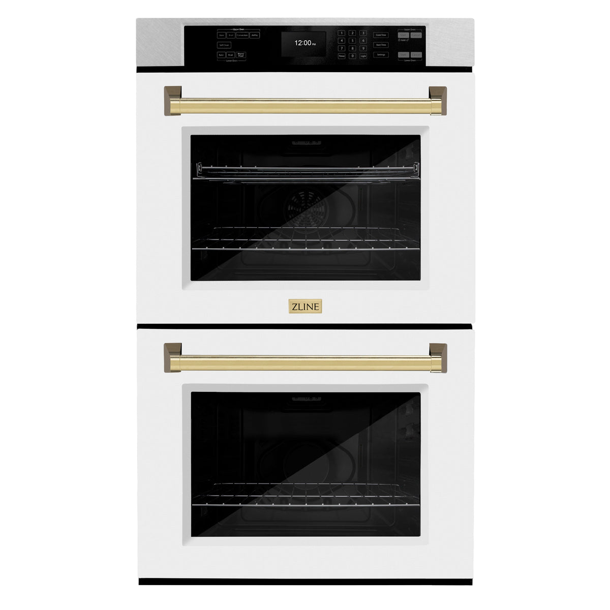 ZLINE 30 in. Autograph Edition Professional True Convection Double Wall Oven with Air Fry and Self Clean in Satin Stainless Steel with White Matte Doors and Polished Gold Handles (WADSZ-WM-30-G)