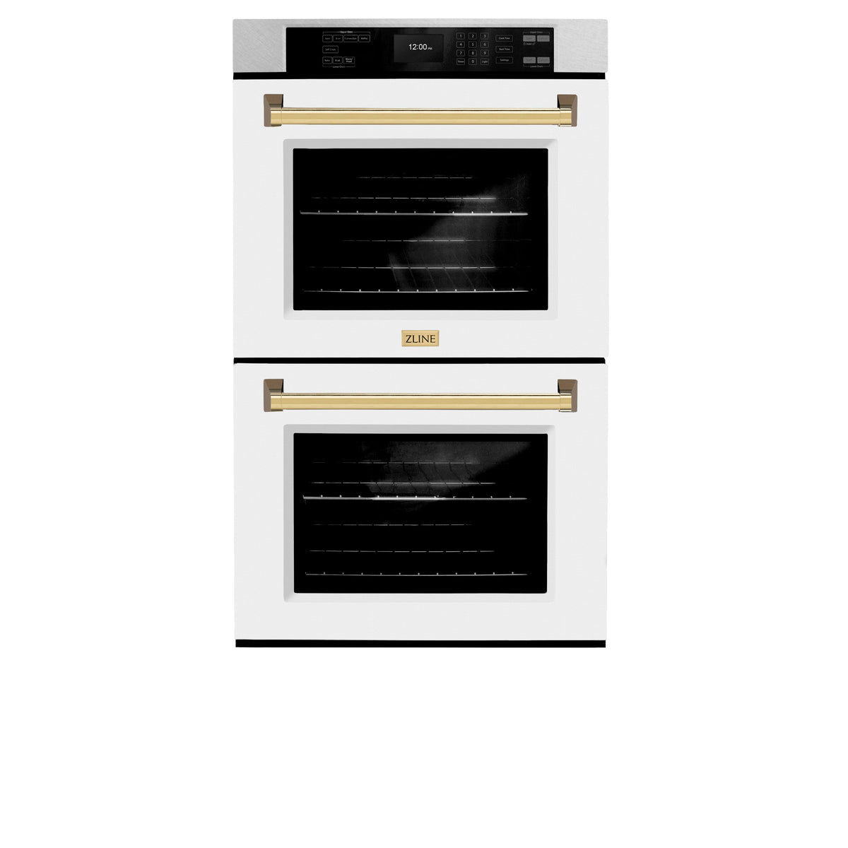 ZLINE 30 in. Autograph Edition Professional True Convection Double Wall Oven with Air Fry and Self Clean in Satin Stainless Steel with White Matte Doors and Polished Gold Handles (WADSZ-WM-30-G)
