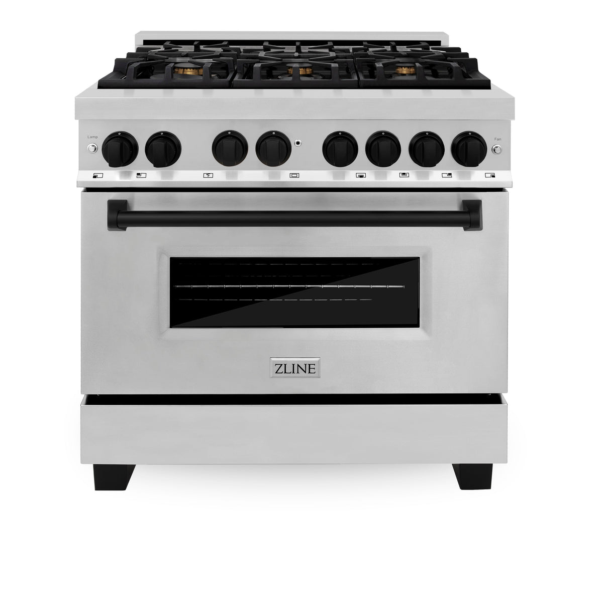 ZLINE Autograph Edition 36 in. 4.6 cu. ft. Legacy Dual Fuel Range with 6 Burner Gas Cooktop and Electric Convection Oven in Stainless Steel and Matte Black Accents (RAZ-36-MB)