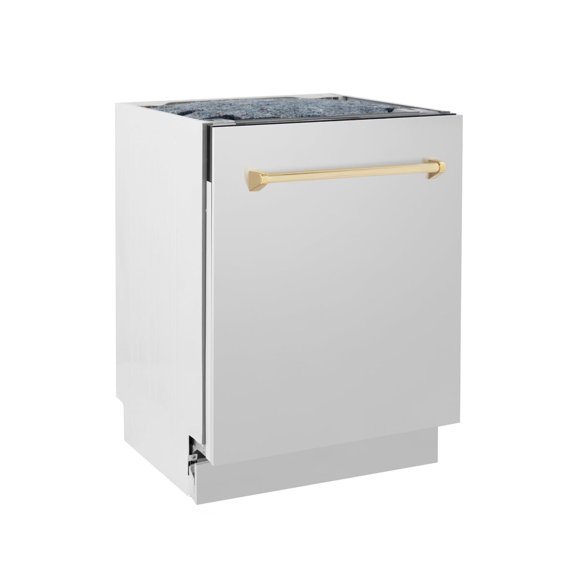 ZLINE Autograph Edition 24" Tallac Series 3rd Rack Top Control Built-In Tall Tub Dishwasher in Stainless Steel with Polished Gold Handle, 51dBa (DWVZ-304-24-G)