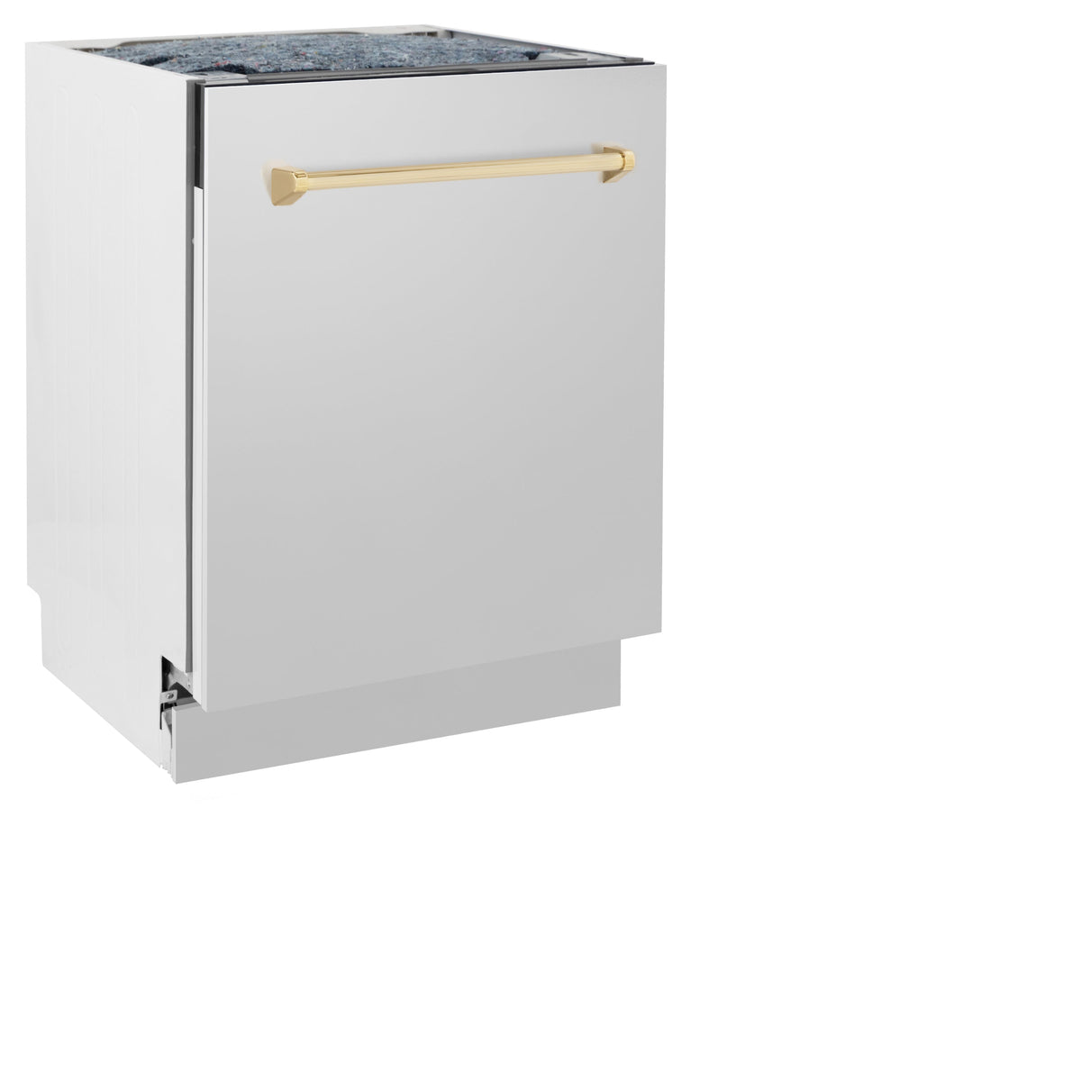 ZLINE Autograph Edition 24" Tallac Series 3rd Rack Top Control Built-In Tall Tub Dishwasher in Stainless Steel with Polished Gold Handle, 51dBa (DWVZ-304-24-G)