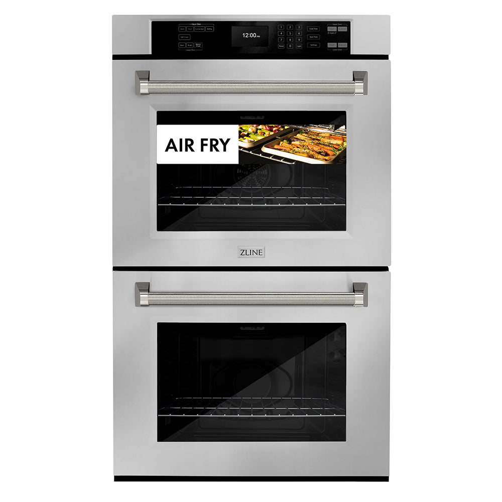 ZLINE Autograph Edition 30 in. Professional True Convection Double Wall Oven with Air Fry and Self Clean in Stainless Steel with Polished Nickel Helix Handles (WADZ-30-KPN)