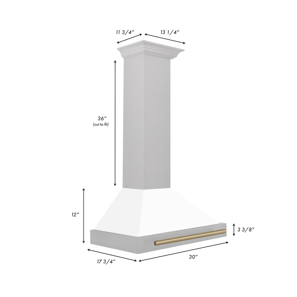 ZLINE 30 in. Autograph Edition Convertible Fingerprint Resistant DuraSnow® Stainless Steel Range Hood with White Matte Shell and Champagne Bronze Handle (KB4SNZ-WM30-CB)