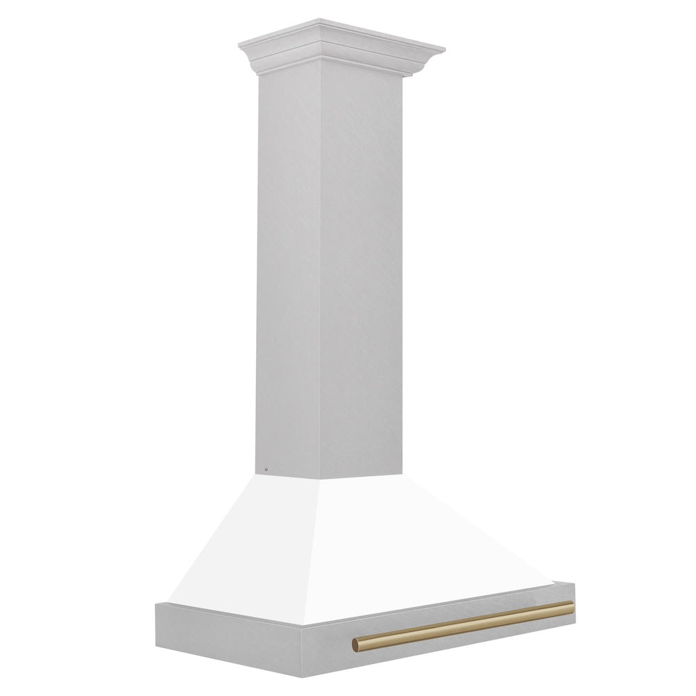 ZLINE 30 in. Autograph Edition Convertible Fingerprint Resistant DuraSnow® Stainless Steel Range Hood with White Matte Shell and Champagne Bronze Handle (KB4SNZ-WM30-CB)