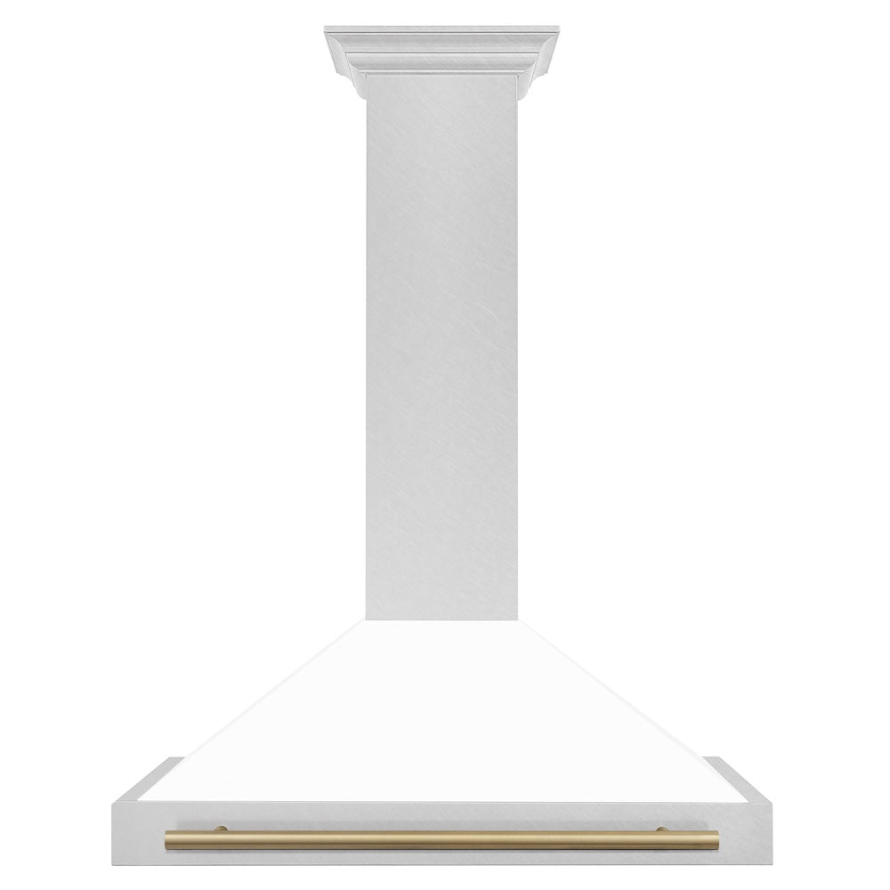 ZLINE 36 in. Autograph Edition Convertible Fingerprint Resistant DuraSnow® Stainless Steel Range Hood with White Matte Shell and Champagne Bronze Handle (KB4SNZ-WM36-CB)