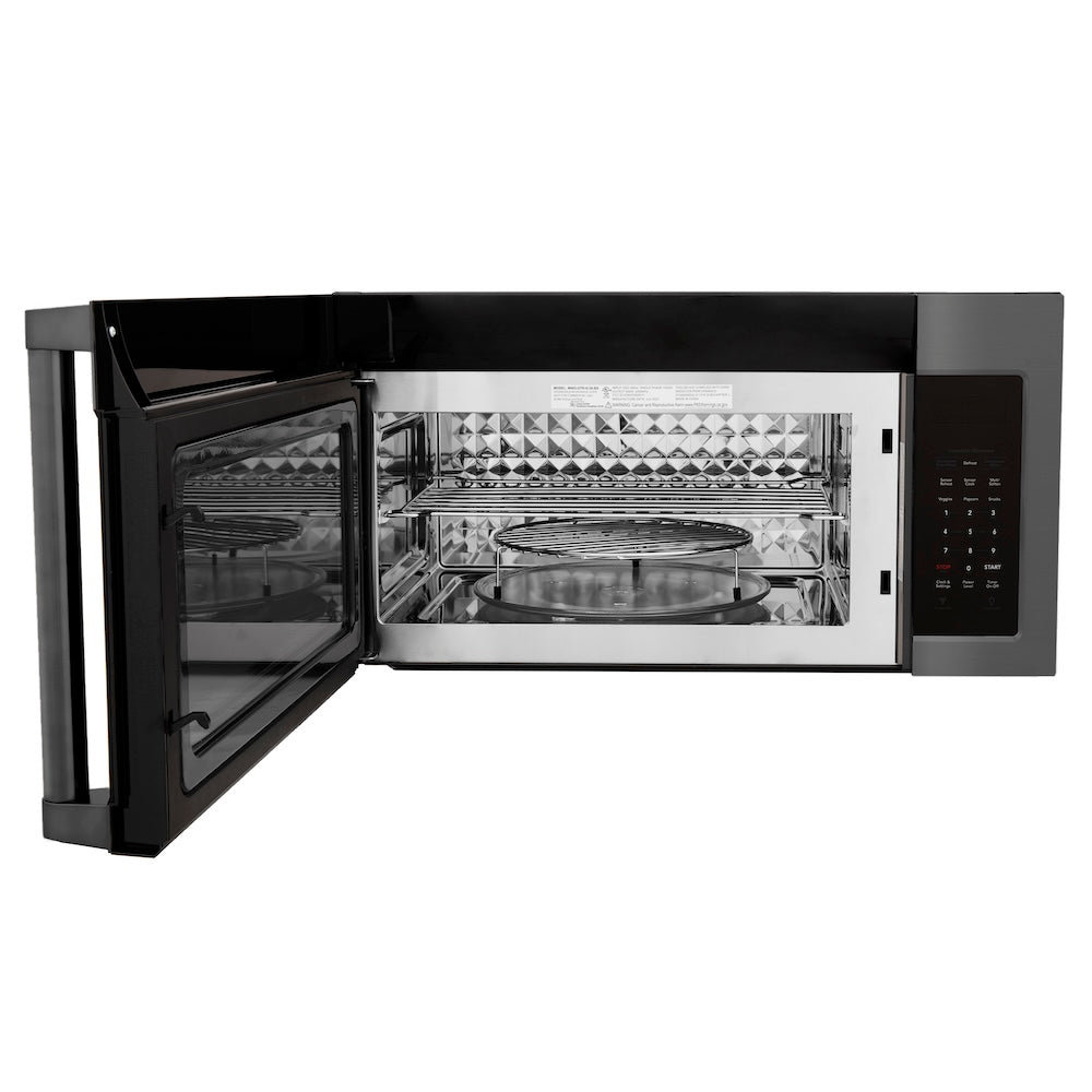ZLINE 1.5 cu. ft. Over the Range Convection Microwave Oven in Black Stainless Steel with Traditional Handle and Sensor Cooking (MWO-OTR-H-30-BS)