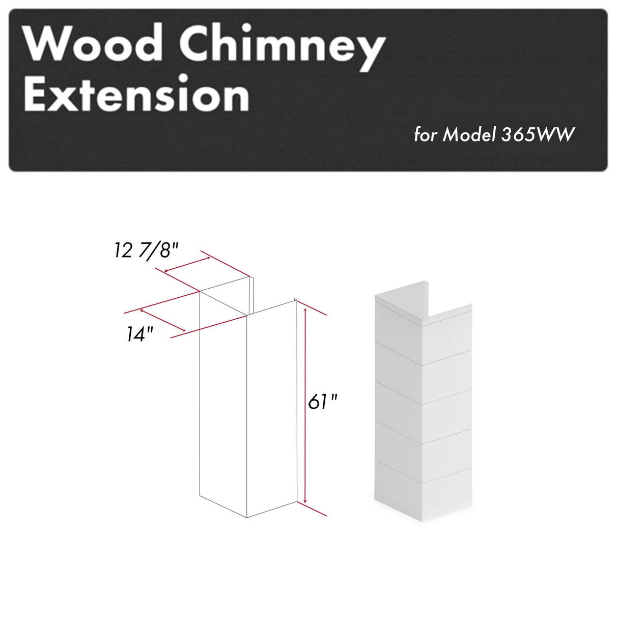 ZLINE 61 in. Rustic Shiplap Bright White Wooden Chimney Extension for Ceilings up to 12 ft. (365WW-E)