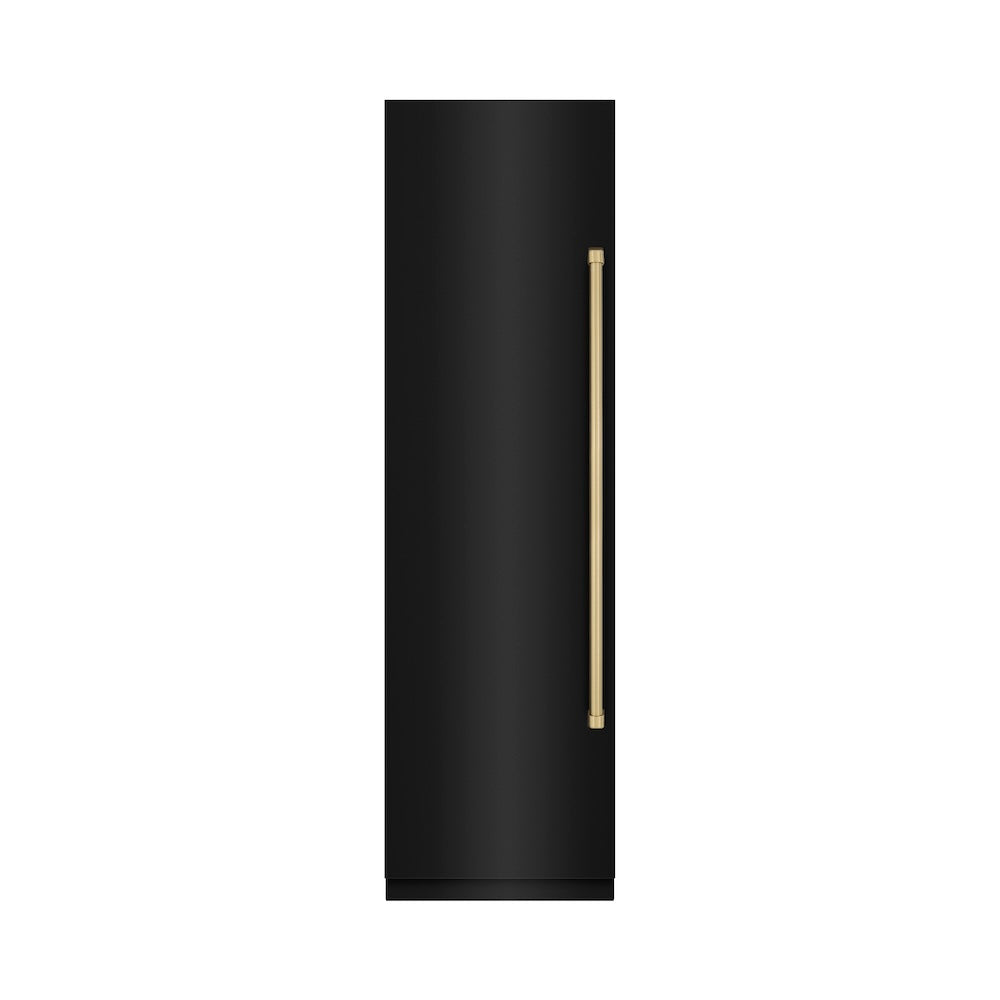 ZLINE Autograph Edition 24 in. 12.4 cu. ft. Column Freezer in Black Stainless Steel with Graphite Gray Interior and Champagne Bronze Accents (RCFVZ-BS-24-CB)