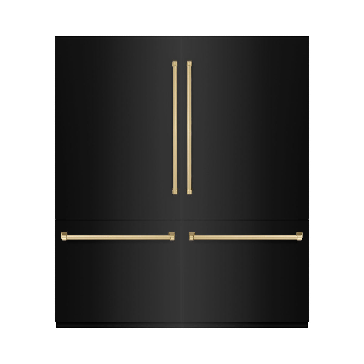 ZLINE Autograph Edition 72 in. 39.6 cu. ft. French Door Built-In Bottom Freezer Refrigerator with Water Dispensers and Ice Makers in Black Stainless Steel with Graphite Gray Interior and Champagne Bronze Accents (GRBITZ-BS-72-CB)