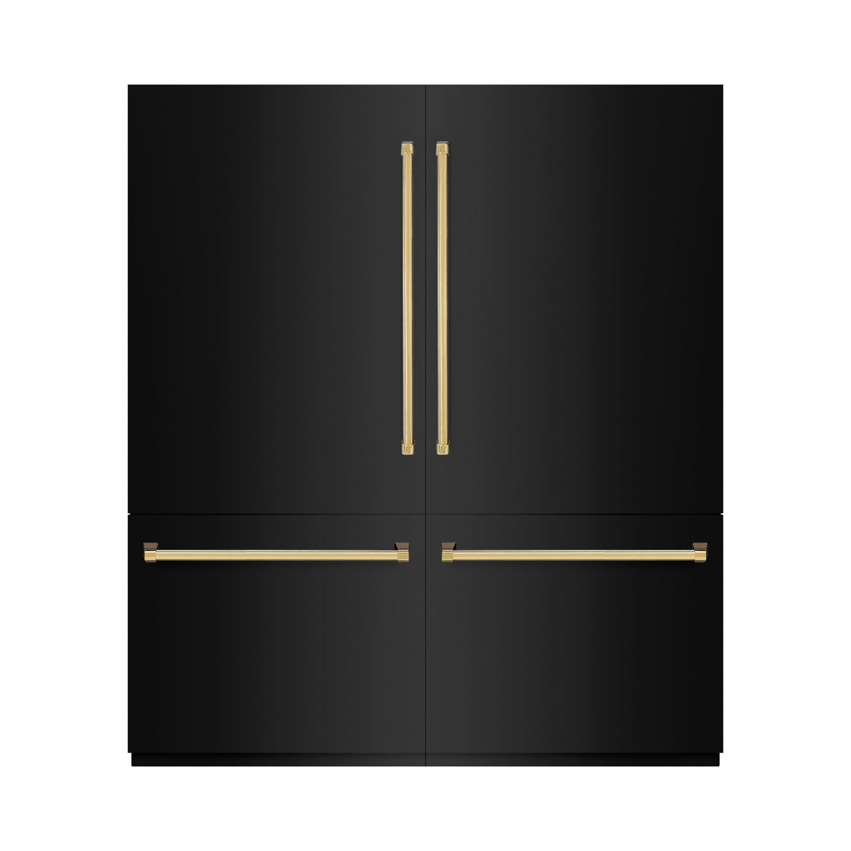 ZLINE Autograph Edition 72 in. 39.6 cu. ft. French Door Built-In Bottom Freezer Refrigerator with Water Dispensers and Ice Makers in Black Stainless Steel and Polished Gold Accents (RBITZ-BS-72-G)