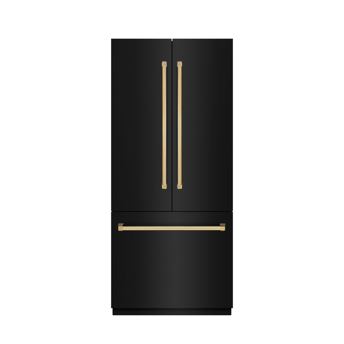 ZLINE Autograph Edition 36 in. 19.6 cu. ft. French Door Built-In Bottom Freezer Refrigerator with Water Dispenser and Ice Maker in Black Stainless Steel with Stainless Steel Interior and Polished Gold Accents (SRBIVZ-BS-36-G)
