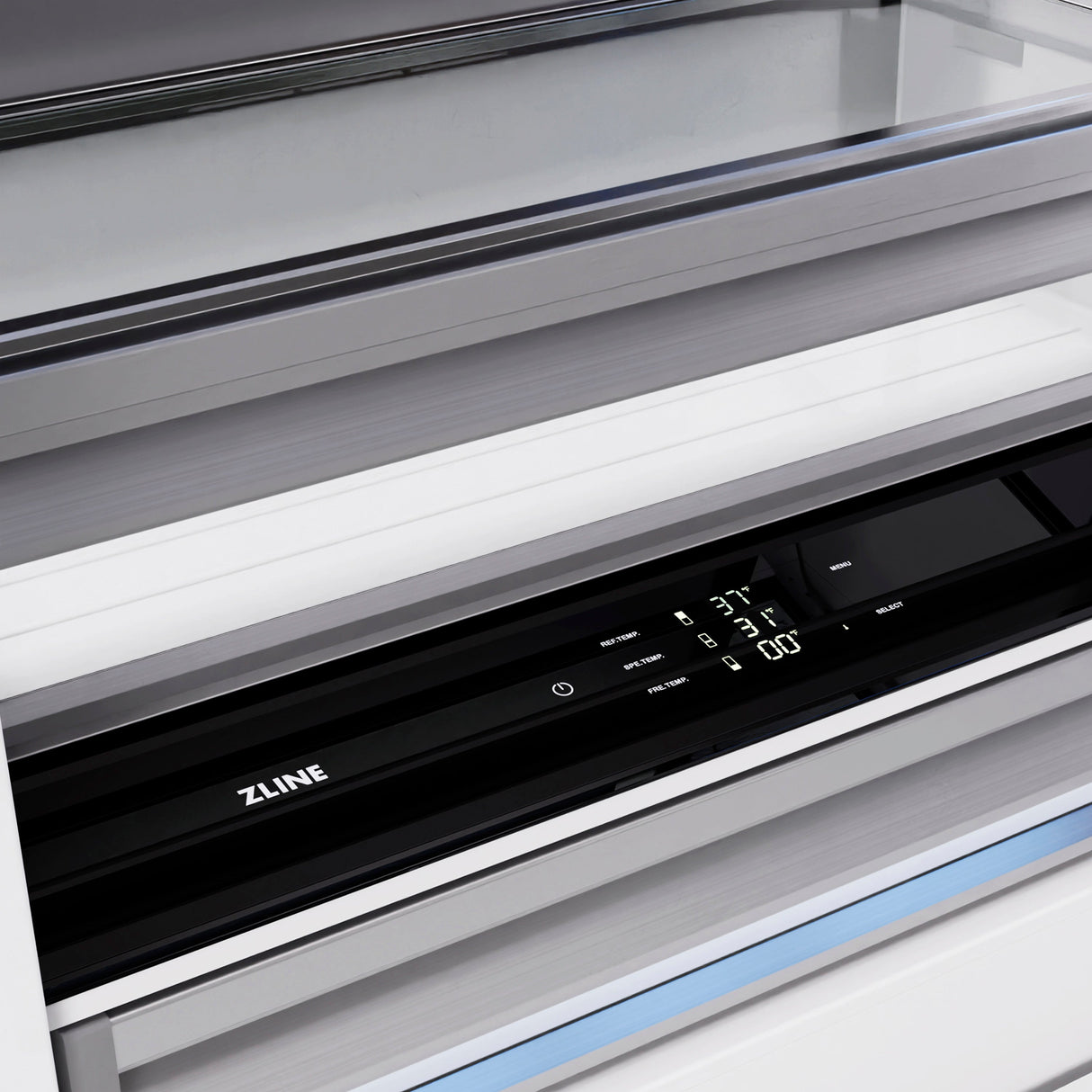 ZLINE Autograph Edition 72 in. 39.6 cu. ft. French Door Built-In Bottom Freezer Refrigerator with Water Dispensers and Ice Makers in Satin Stainless Steel and Champagne Bronze Accents (RBITZ-SN-72-CB)
