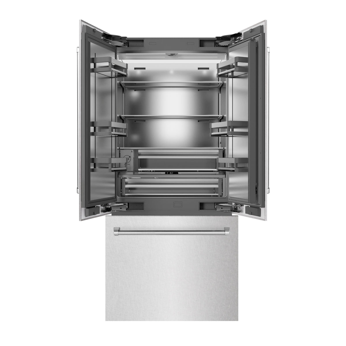 ZLINE 36 in. 19.6 cu. ft. French Door Built-In Bottom Freezer Refrigerator with Water Dispenser and Ice Maker in Satin Stainless Steel with Stainless Steel Interior (SRBIV-SN-36)