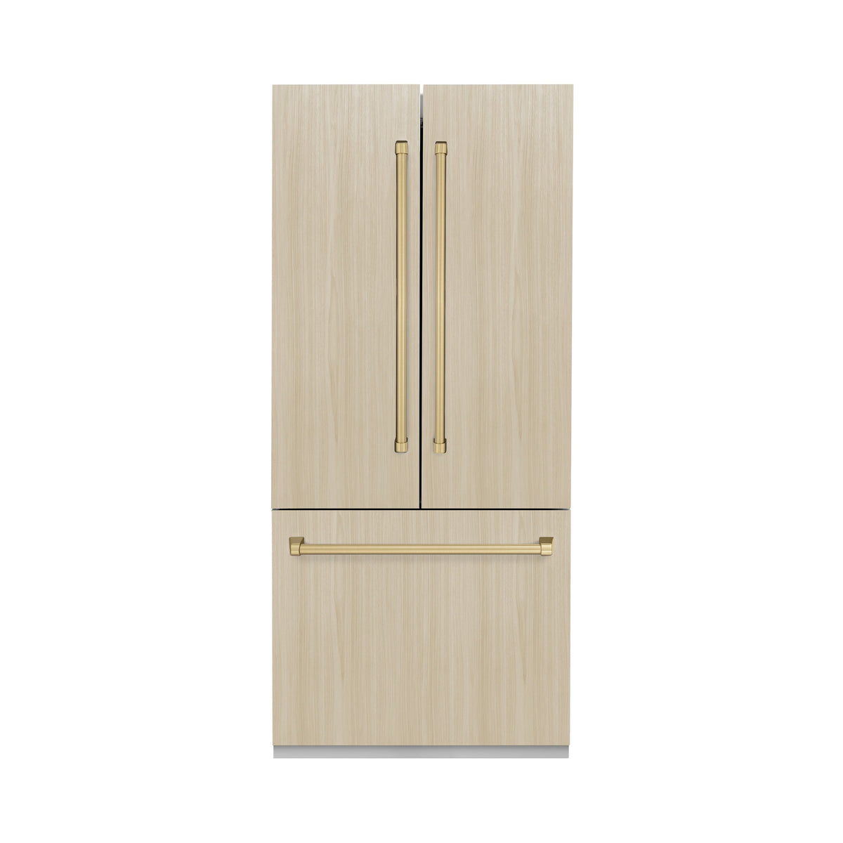 ZLINE Autograph Edition 36 in. 19.6 cu. ft. Panel Ready French Door Built-In Bottom Freezer Refrigerator with Water Dispenser and Ice Maker with Stainless Steel Interior and Champagne Bronze Accents (SRBIVZ-36-CB)