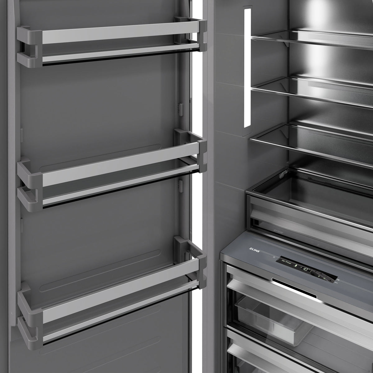 ZLINE 18 in. 8.6 cu. ft. Left Hinge Column Freezer in Stainless Steel with Graphite Gray Interior (RCFVL-304-18)