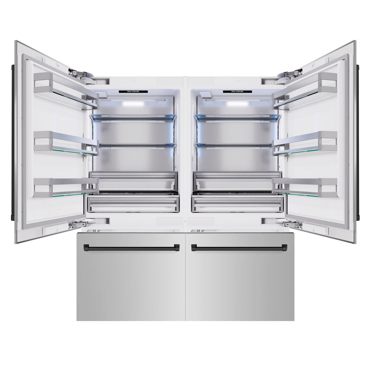 ZLINE Autograph Edition 72 in. 39.6 cu. ft. French Door Built-In Bottom Freezer Refrigerator with Water Dispensers and Ice Makers in Stainless Steel with Matte Black Accents (RBITZ-304-72MB)