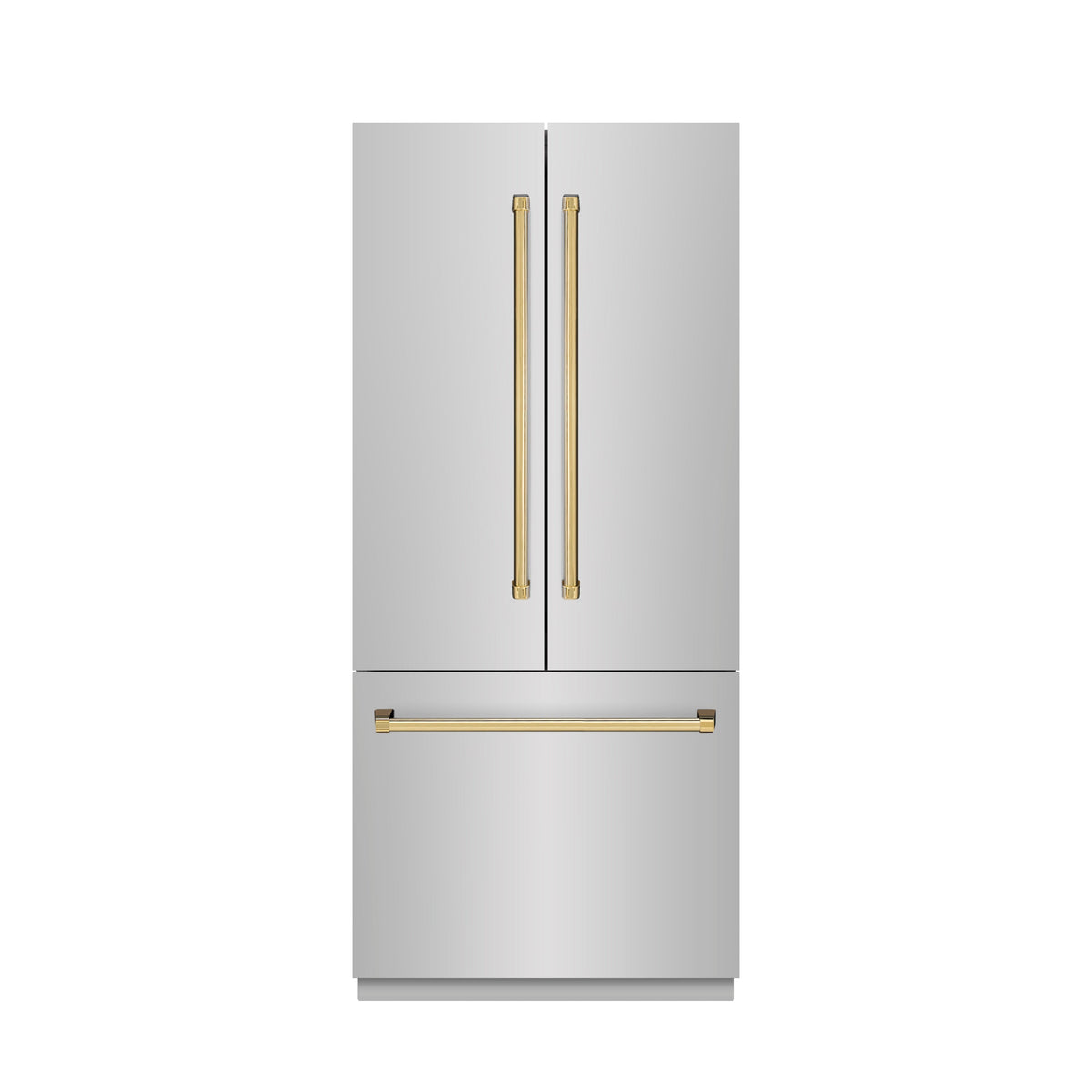 ZLINE Autograph Edition 36 in. 19.6 cu. ft. French Door Built-In Bottom Freezer Refrigerator with Water Dispenser and Ice Maker in Stainless Steel with Stainless Steel Interior and Polished Gold Accents (SRBIVZ-304-36G)