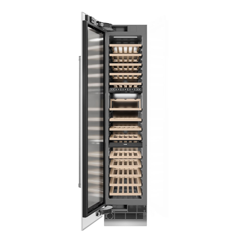 ZLINE 18 in. 9.0 cu. ft. Triple Zone 68 Bottle Left Hinge Column Wine Cooler in White Matte (RCWVL-WM-18)
