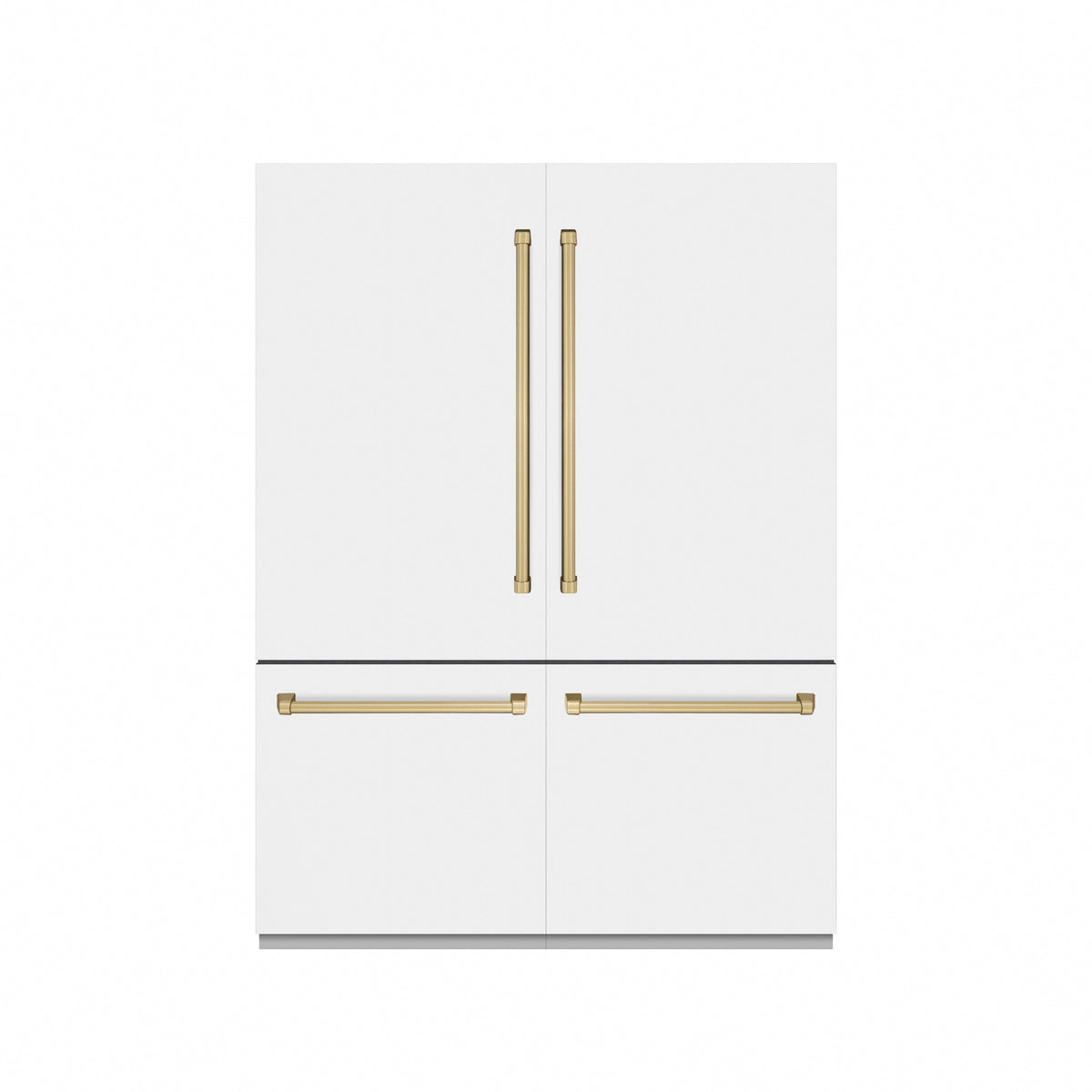 ZLINE Autograph Edition 60 in. 32.2 cu. ft. French Door Built-In Bottom Freezer Refrigerator with Water Dispenser and Ice Maker in White Matte with Graphite Gray Interior and Champagne Bronze Accents (GRBIVZ-WM-60-CB)