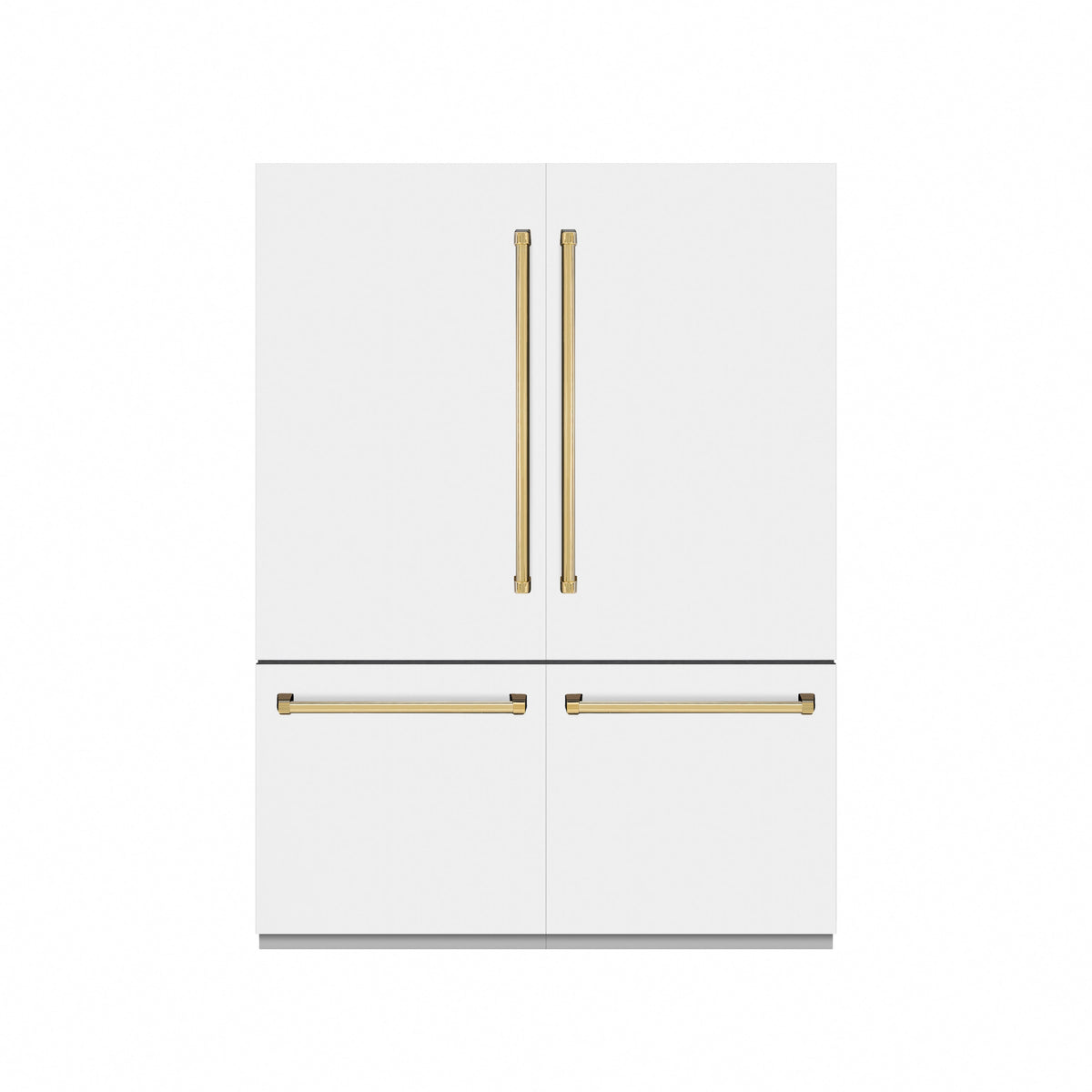 ZLINE Autograph Edition 60 in. 32.2 cu. ft. French Door Built-In Bottom Freezer Refrigerator with Water Dispenser and Ice Maker in White Matte with Graphite Gray Interior and Polished Gold Accents (GRBIVZ-WM-60-G)