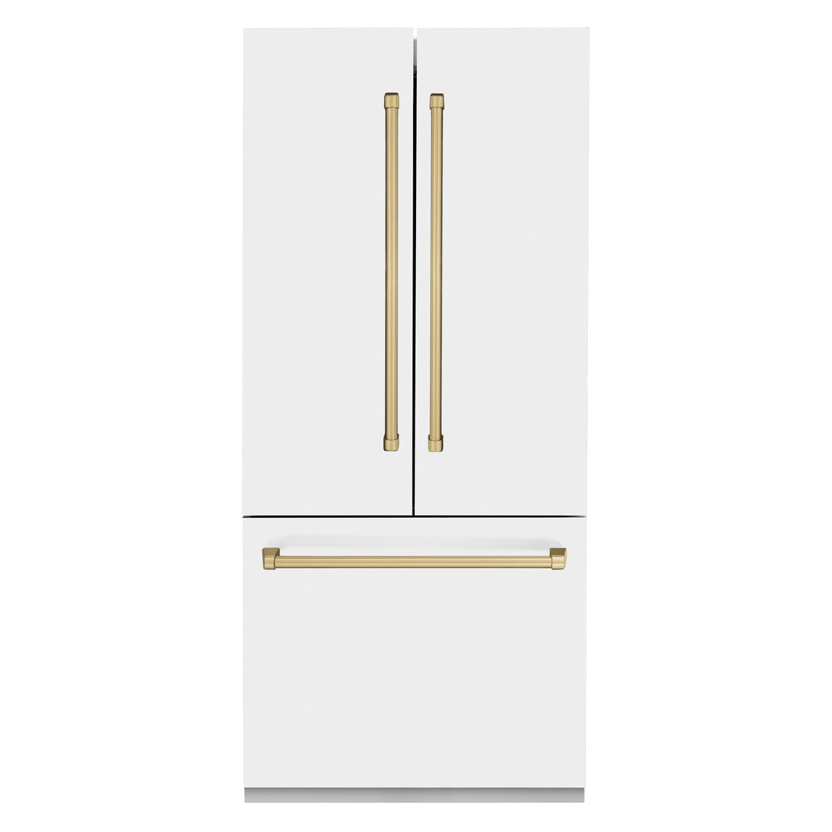 ZLINE Autograph Edition 36 in. 19.6 cu. ft. French Door Built-In Bottom Freezer Refrigerator with Water Dispenser and Ice Maker in White Matte with Champagne Bronze Accents (RBIVZ-WM-36-CB)