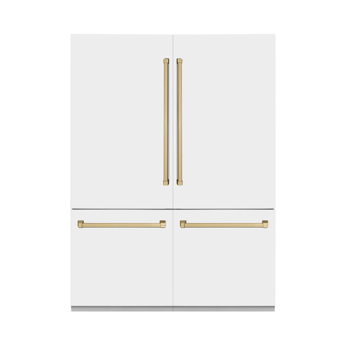 ZLINE Autograph Edition 60 in. 32.2 cu. ft. French Door Built-In Bottom Freezer Refrigerator with Water Dispenser and Ice Maker in White Matte with Champagne Bronze Accents (RBIVZ-WM-60-CB)