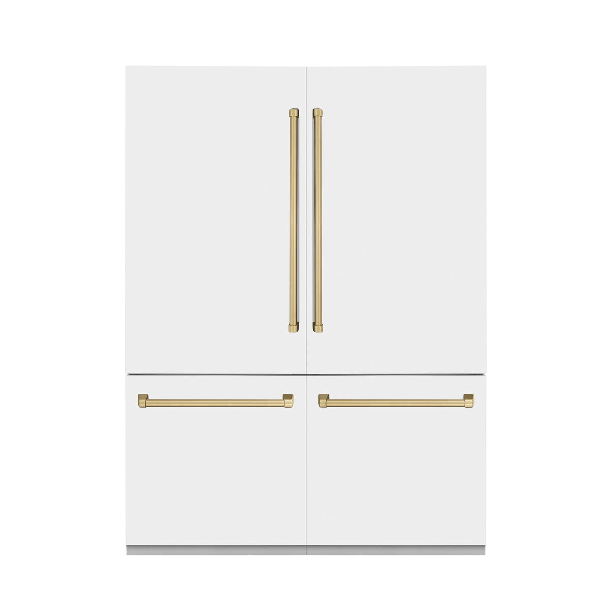 ZLINE Autograph Edition 60 in. 32.2 cu. ft. French Door Built-In Bottom Freezer Refrigerator with Water Dispenser and Ice Maker in White Matte with Champagne Bronze Accents (RBIVZ-WM-60-CB)