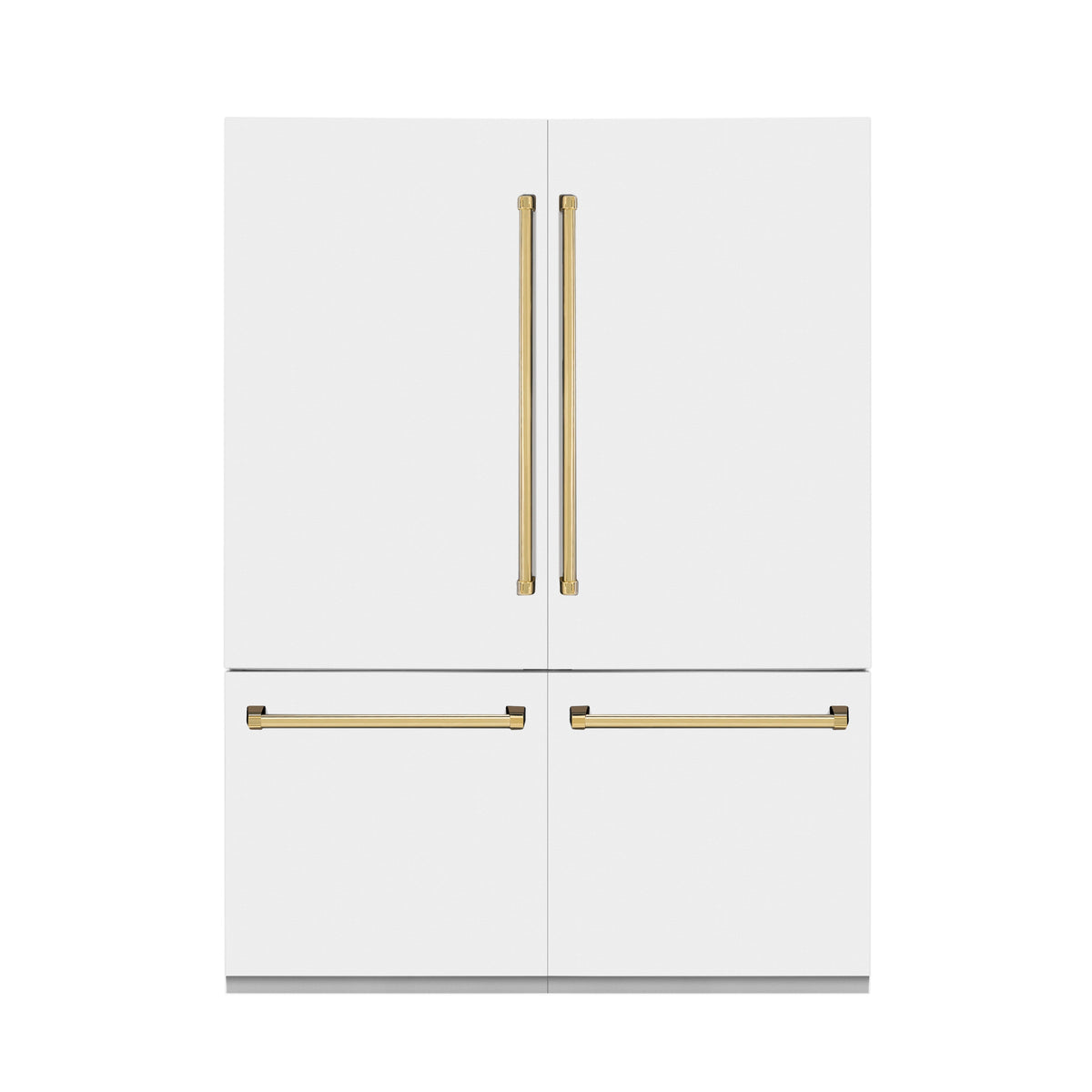 ZLINE Autograph Edition 60 in. 32.2 cu. ft. French Door Built-In Bottom Freezer Refrigerator with Water Dispenser and Ice Maker in White Matte with Polished Gold Accents (RBIVZ-WM-60-G)