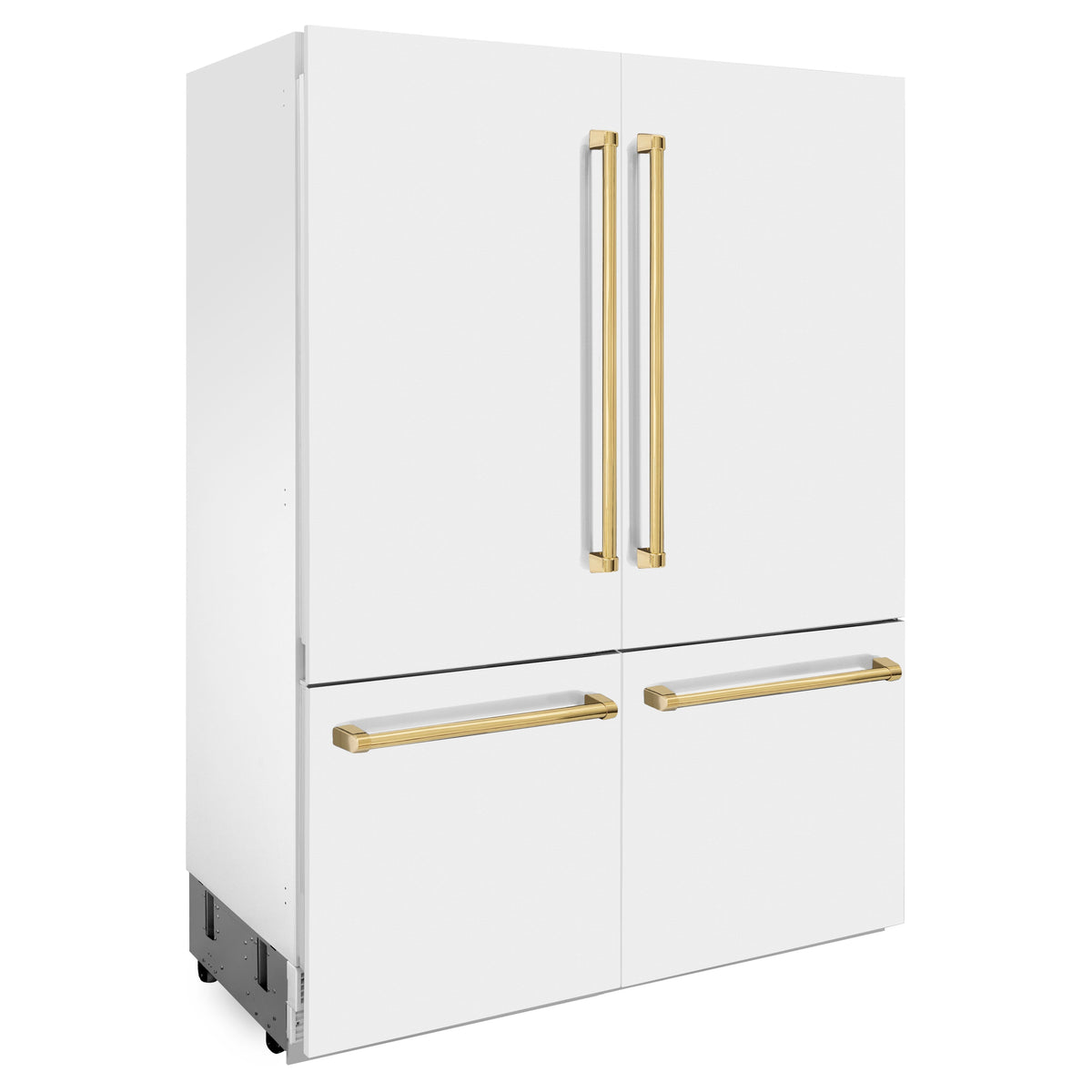 ZLINE Autograph Edition 60 in. 32.2 cu. ft. French Door Built-In Bottom Freezer Refrigerator with Water Dispenser and Ice Maker in White Matte with Polished Gold Accents (RBIVZ-WM-60-G)