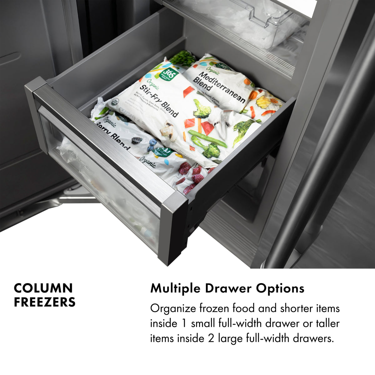 ZLINE 18 in. 8.6 cu. ft. Left Hinge Column Freezer in Stainless Steel with Graphite Gray Interior (RCFVL-304-18)