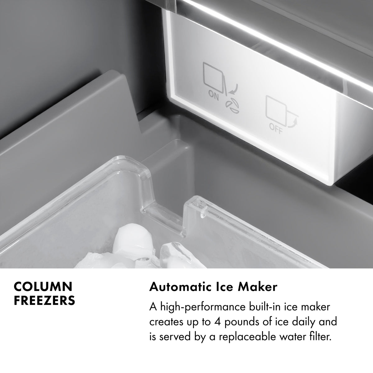 ZLINE 18 in. 8.6 cu. ft. Left Hinge Column Freezer in Stainless Steel with Graphite Gray Interior (RCFVL-304-18)