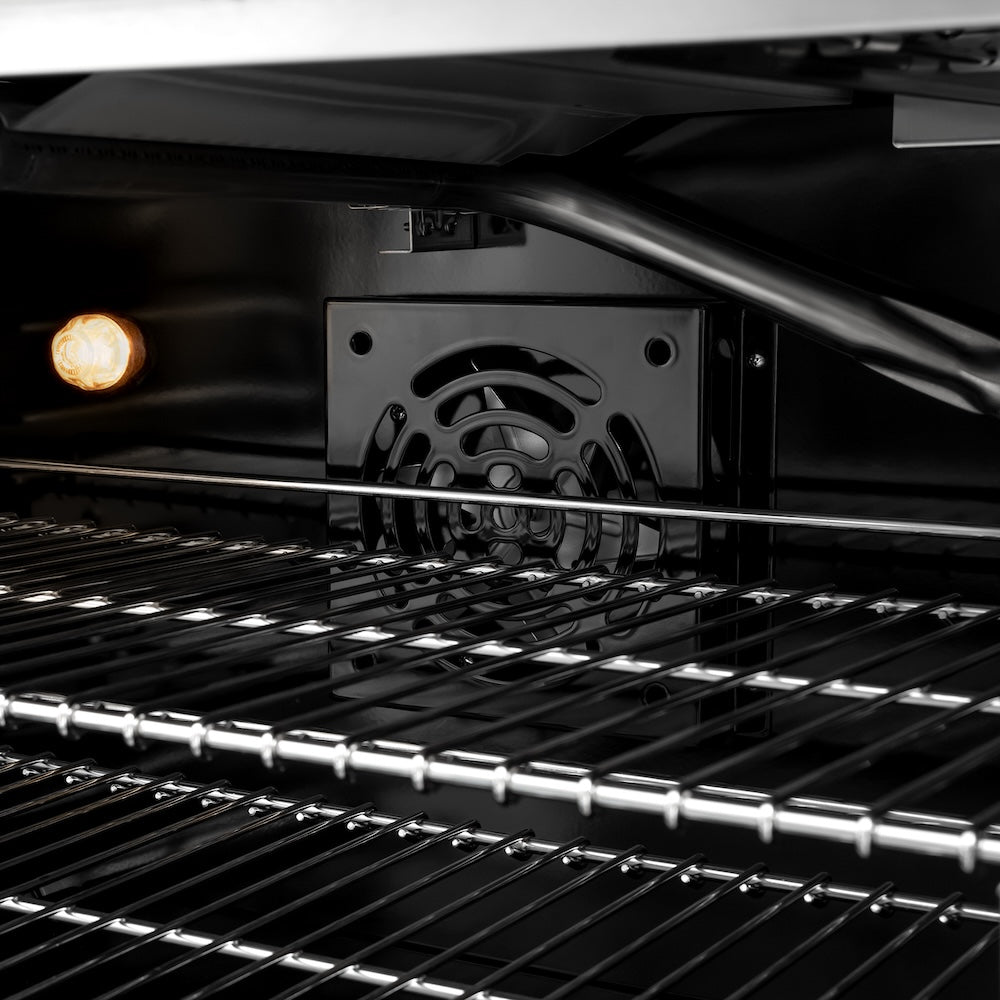 ZLINE Autograph Edition 36 in. 5.2 cu. ft. Classic Gas Range with 6 Burner Cooktop and Convection Gas Oven in Satin Stainless Steel with Black Matte Door and Champagne Bronze Accents (CGRSZ-BLM-36-CB)
