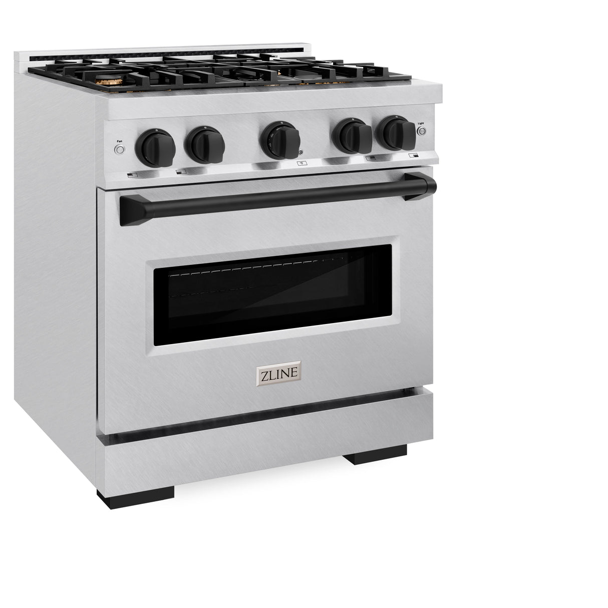 ZLINE Autograph Edition 30 in. 4.2 cu. ft. Classic Gas Range with 4 Burner Cooktop and Convection Gas Oven in Satin Stainless Steel and Matte Black Accents (CGRSZ-30-MB)