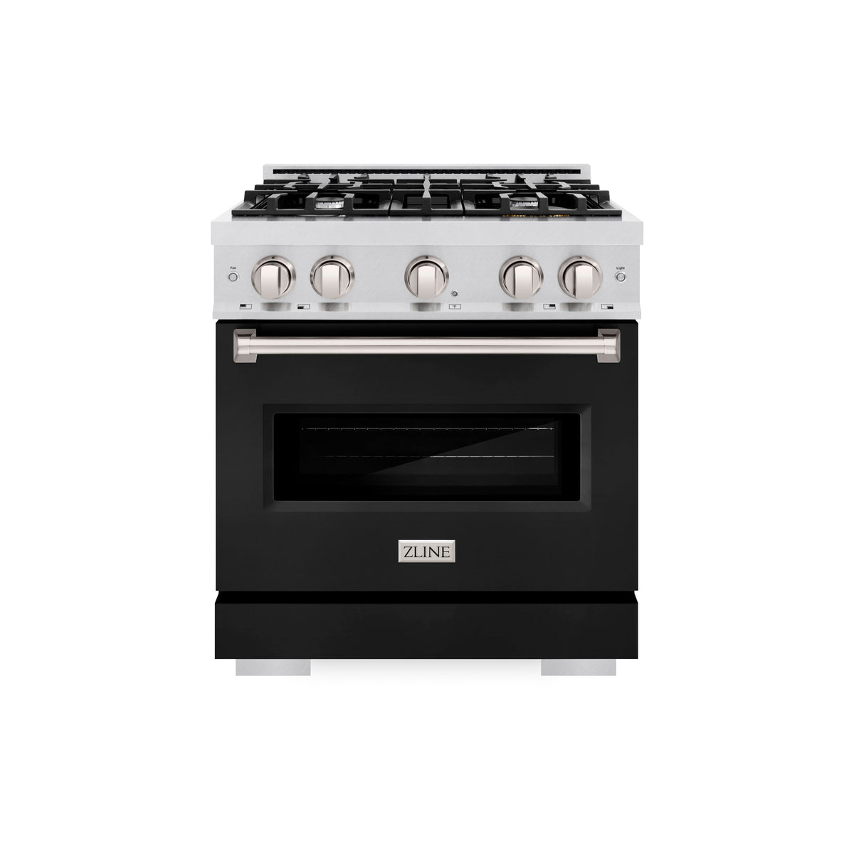 ZLINE 30 in. 4.2 cu. ft. Classic Dual Fuel Range with 4 Burner Gas Cooktop and Electric Convection Oven in Satin Stainless Steel with Black Matte Door (CDRS-BLM-30)