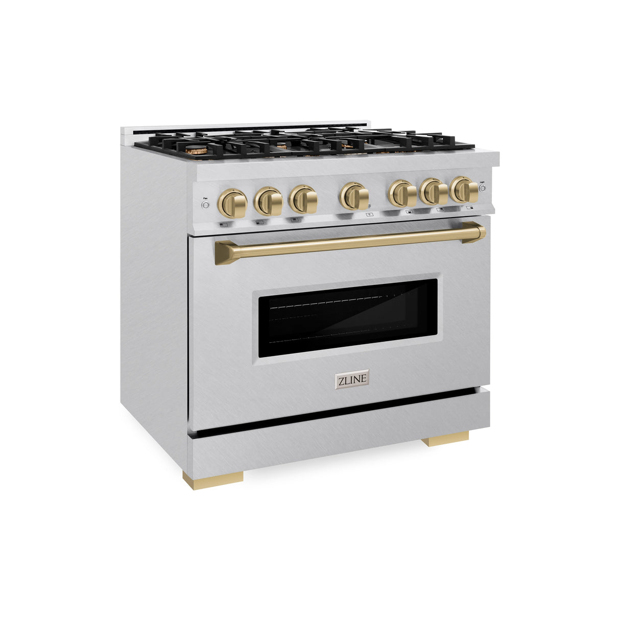 ZLINE Autograph Edition 36 in. 5.2 cu. ft. Classic Dual Fuel Range with 6 Burner Gas Cooktop and Electric Convection Oven in Satin Stainless Steel with Champagne Bronze Accents (CDRSZ-36-CB)