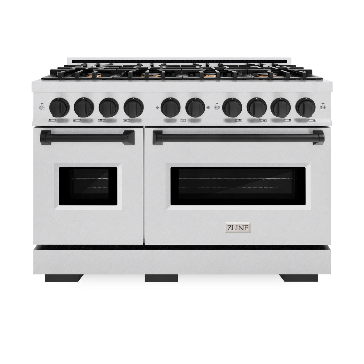 ZLINE Autograph Edition 48 in. 6.7 cu. ft. Classic Double Oven Dual Fuel Range with 8 Burner Gas Cooktop in Satin Stainless Steel with White Matte Doors and Matte Black Accents (CDRSZ-WM-48-MB)