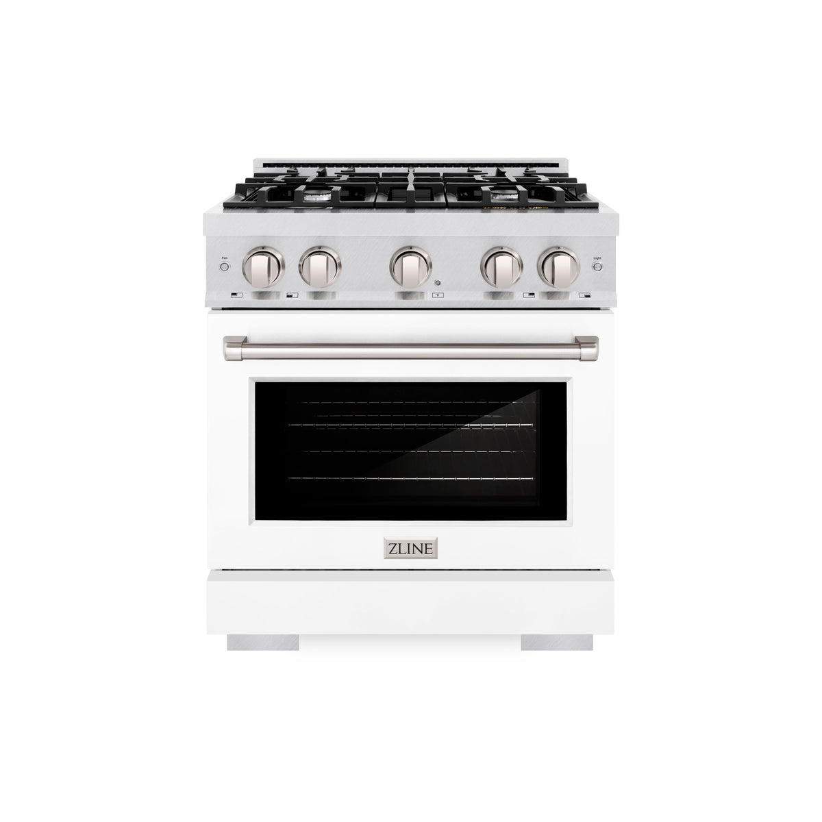 ZLINE 30 in. 4.2 cu. ft. Select Dual Fuel Range with 4 Burner Gas Cooktop and Electric Convection Oven in Satin Stainless Steel with White Matte Door (HDRS-WM-30)