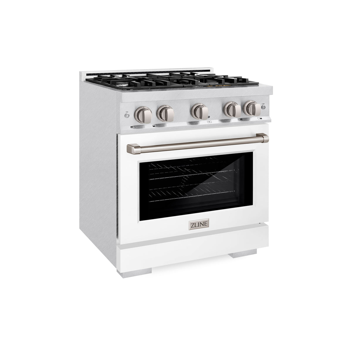 ZLINE 30 in. 4.2 cu. ft. Select Dual Fuel Range with 4 Burner Gas Cooktop and Electric Convection Oven in Satin Stainless Steel with White Matte Door (HDRS-WM-30)