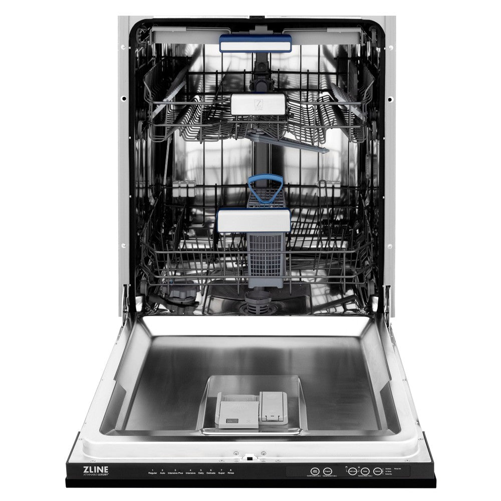 ZLINE 24" Tallac Series 3rd Rack Tall Tub Dishwasher in Black Matte with Stainless Steel Tub, 51dBa (DWV-BLM-24)
