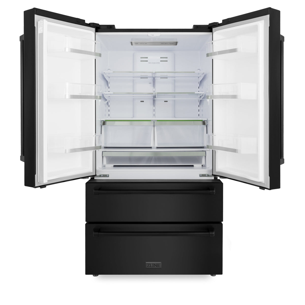 ZLINE 36 in. 21.6 cu. ft. Counter-Depth French Door Refrigerator with Water and Ice Dispenser with Extra Water Filter in Fingerprint-Resistant Black Stainless Steel (RFM-W-WF-36-BS)