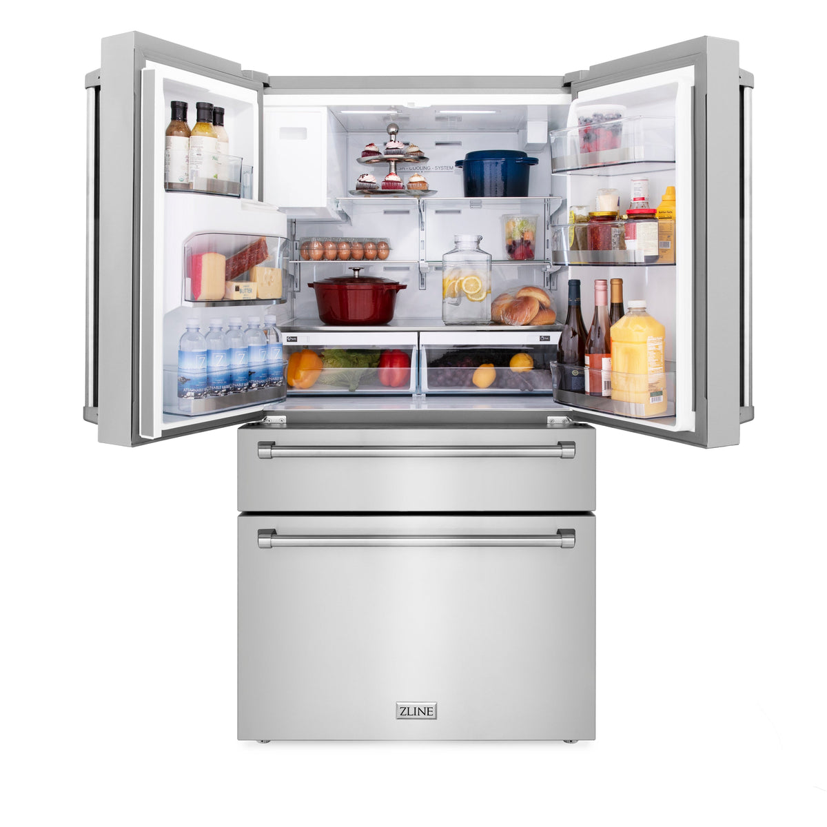 ZLINE 36 in. 21.6 cu. ft. Counter-Depth French Door Refrigerator with Water and Ice Dispenser with Extra Water Filter in Fingerprint-Resistant Stainless Steel (RFM-W-WF-36)