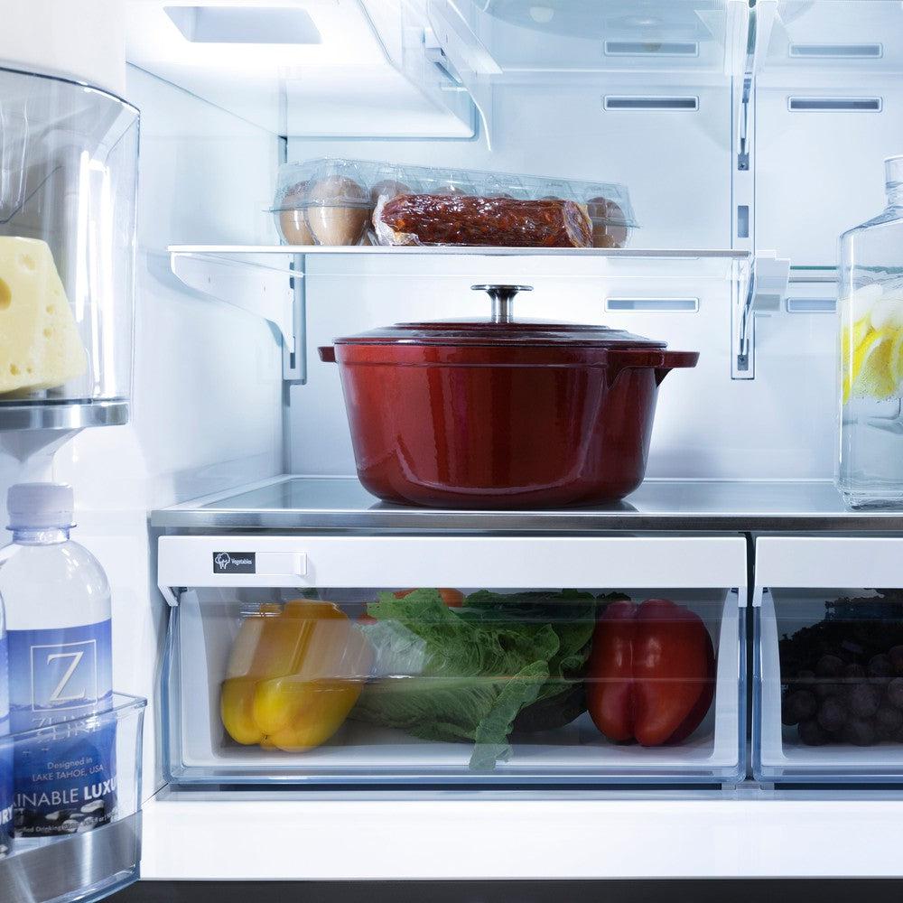 ZLINE 36 in. 21.6 cu. ft. Counter-Depth French Door Refrigerator with Water and Ice Dispenser in Fingerprint-Resistant Black Stainless Steel (RFM-W-36-BS)