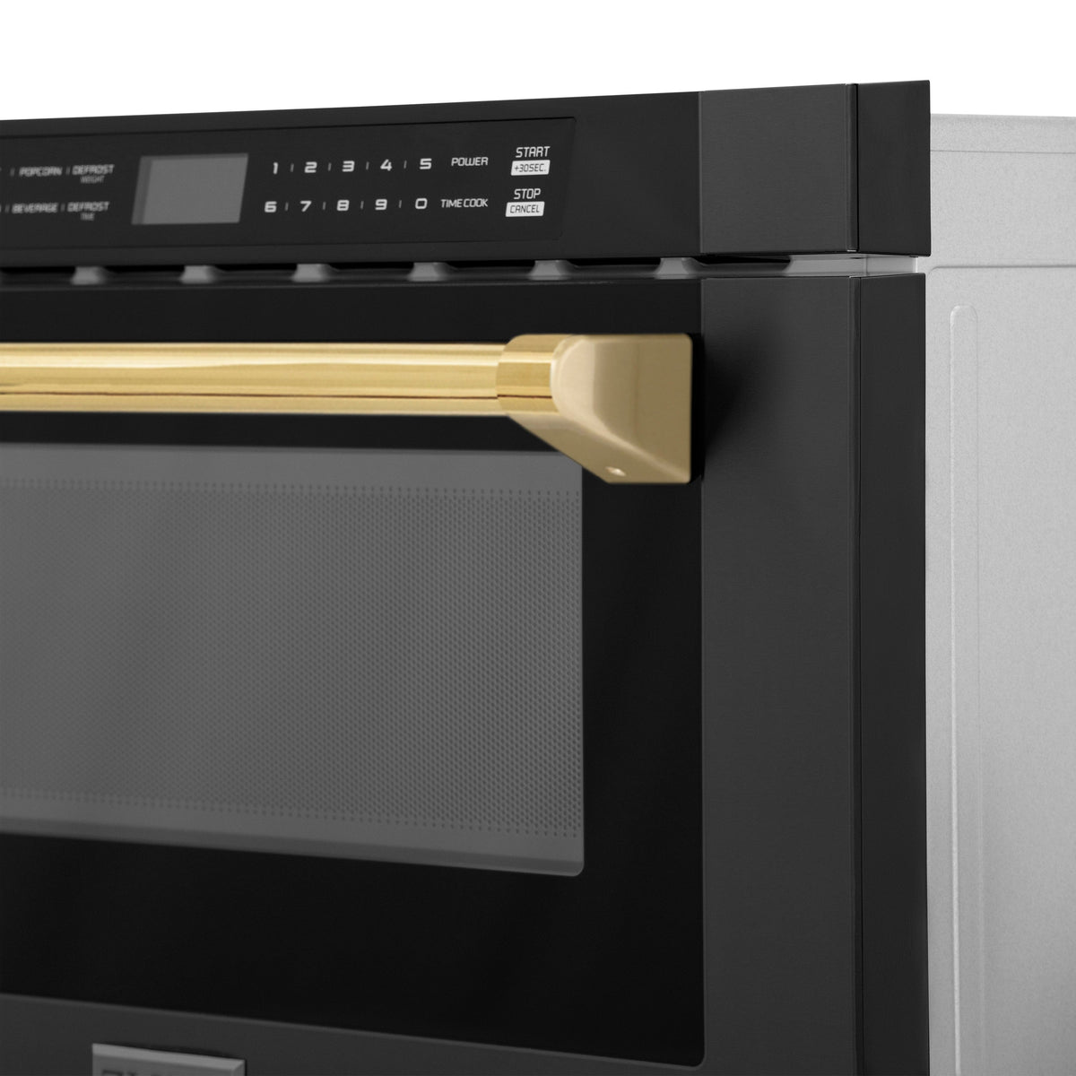 ZLINE Autograph Edition 24" 1.2 cu. ft. Built-in Microwave Drawer in Black Stainless Steel and Polished Gold Accents (MWDZ-1-BS-H-G)