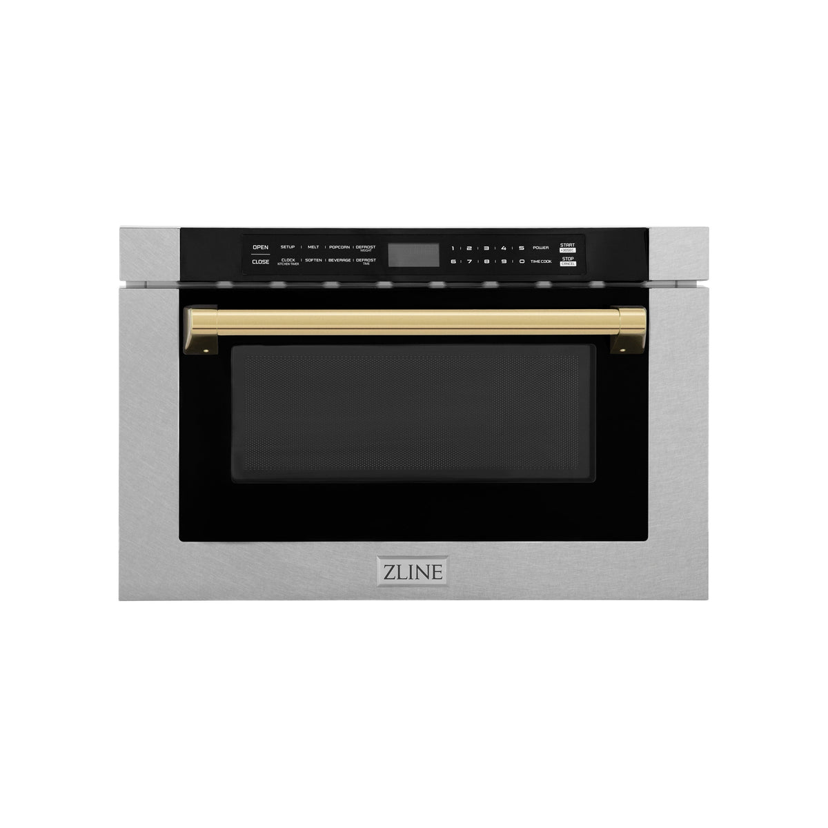 ZLINE Autograph Edition 24 in. 1.2 cu. ft. Built-in Microwave Drawer with a Traditional Handle in Satin Stainless Steel and Polished Gold Accents (MWDZ-1-SS-H-G)