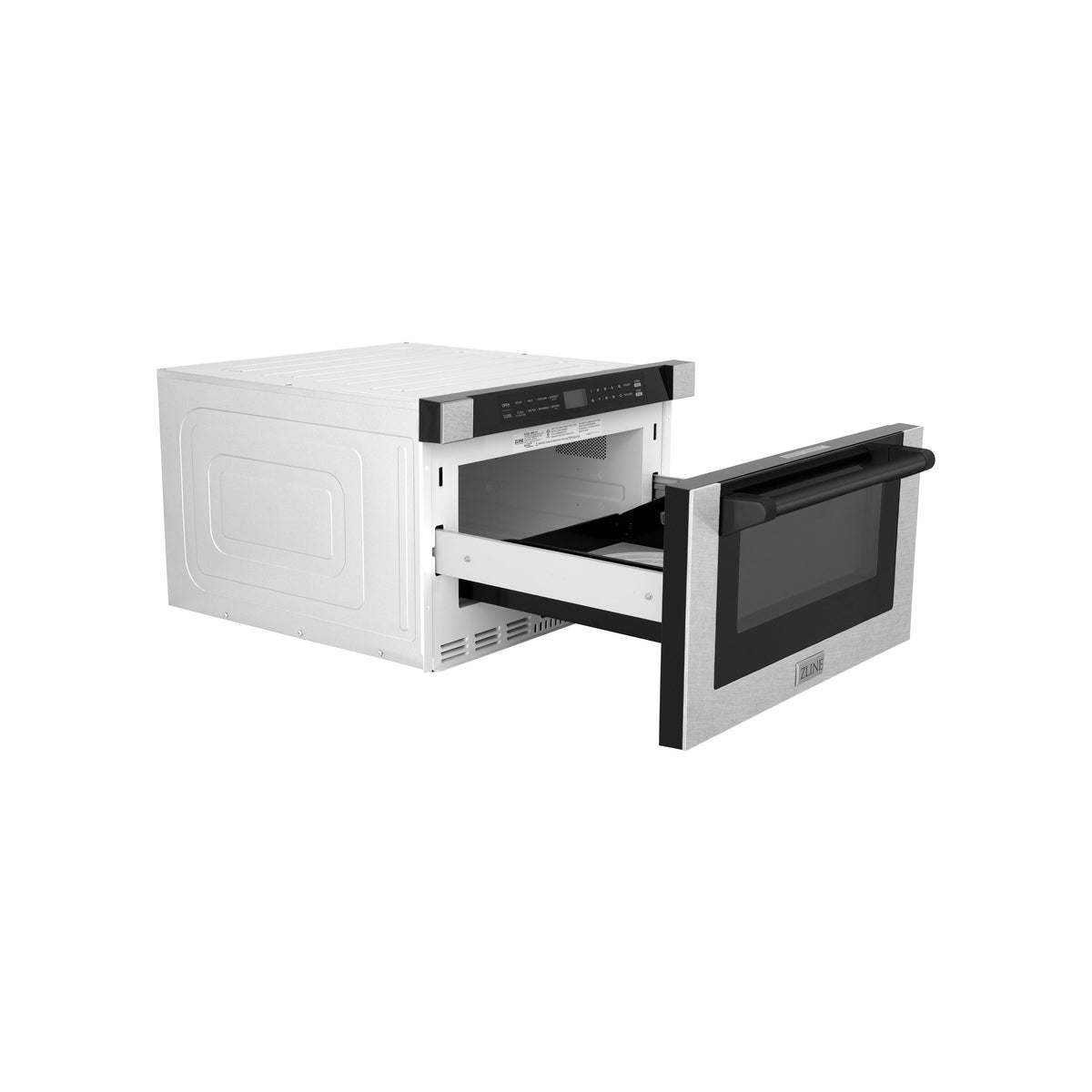 ZLINE Autograph Edition 24 in. 1.2 cu. ft. Built-in Microwave Drawer with a Traditional Handle in Satin Stainless Steel and Matte Black Accents (MWDZ-1-SS-H-MB)