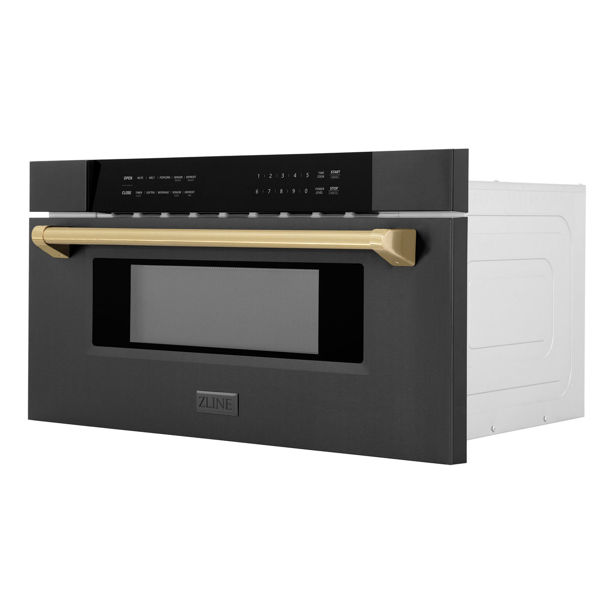 ZLINE Autograph Edition 30 in. 1.2 cu. ft. Built-in Microwave Drawer in Black Stainless Steel and Champagne Bronze Accents (MWDZ-30-BS-CB)