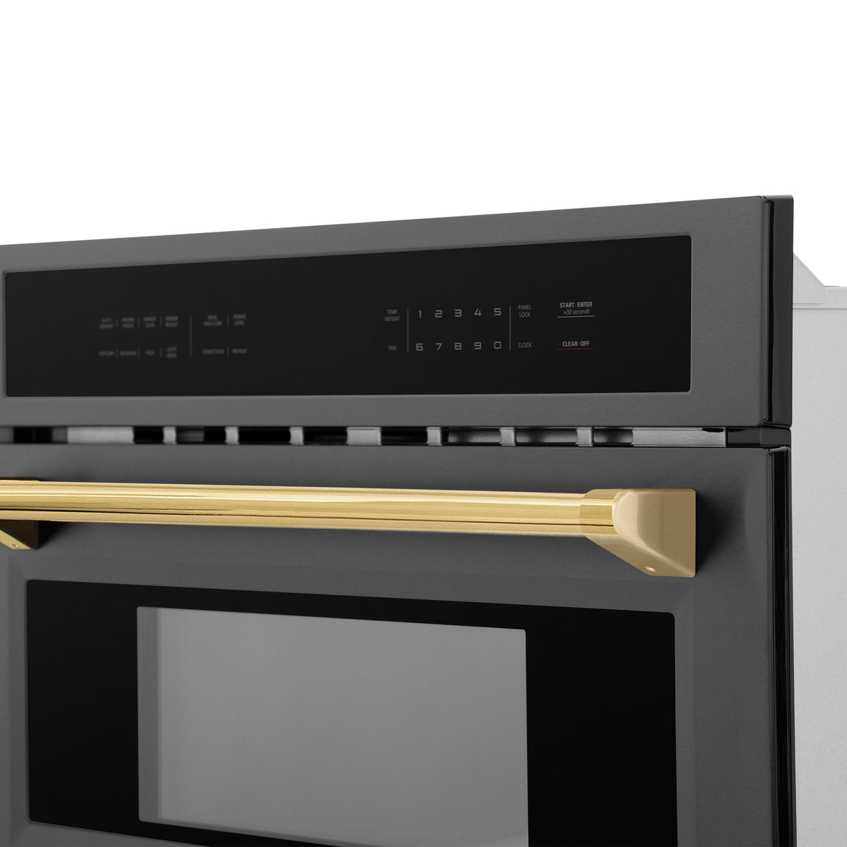 ZLINE Autograph Edition 30” 1.6 cu ft. Built-in Convection Microwave Oven in Black Stainless Steel and Polished Gold Accents (MWOZ-30-BS-G)