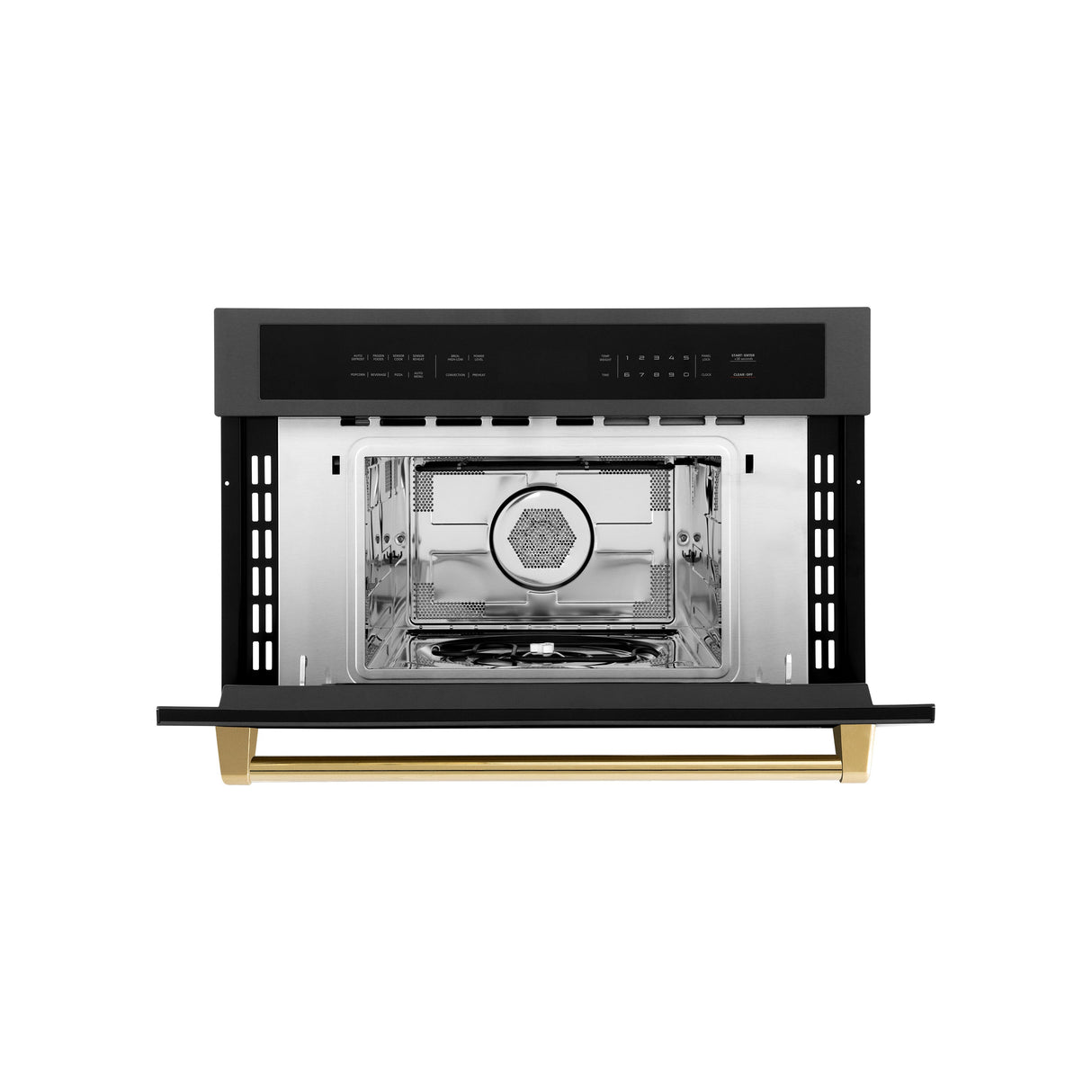 ZLINE Autograph Edition 30” 1.6 cu ft. Built-in Convection Microwave Oven in Black Stainless Steel and Polished Gold Accents (MWOZ-30-BS-G)