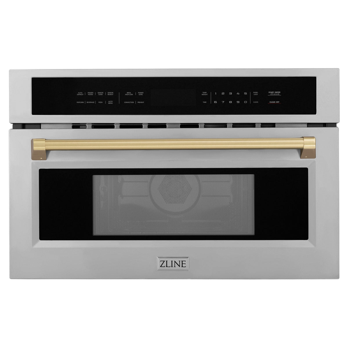 ZLINE Autograph Edition 30 in. 1.6 cu ft. Built-in Convection Microwave Oven in Satin Stainless Steel and Champagne Bronze Accents (MWOZ-30-SS-CB)